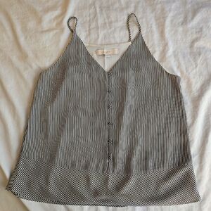 LOFT Spaghetti Strap Tank Top Blouse Thin Black & White Stripes